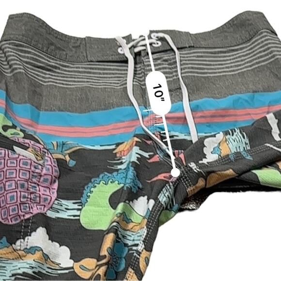 Nauset Surf Gray Multicolor Tropical Floral Palm Tree Print Swim Trunks Sz 27 - Picture 8 of 9